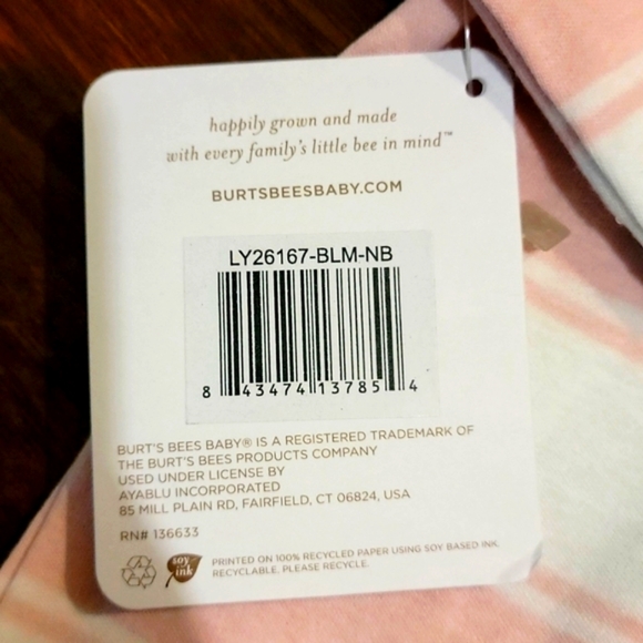 Burt's Bees Baby Pink Rugby Stripe Organic Cotton Zip Footed Pajama - Picture 7 of 7